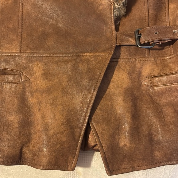 VINTAGE DANIER LEATHER JACKET WITH RABBIT FUR TRIMMING ON COLLAR AND CUFFS L - Picture 6 of 17